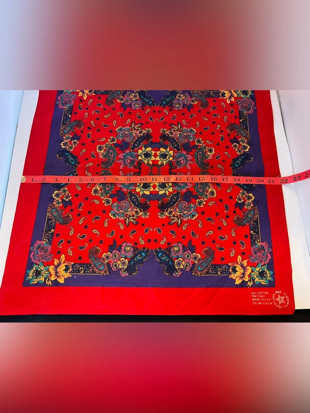 VTG Cotton USA 13960 Bandana Red Floral Paisley